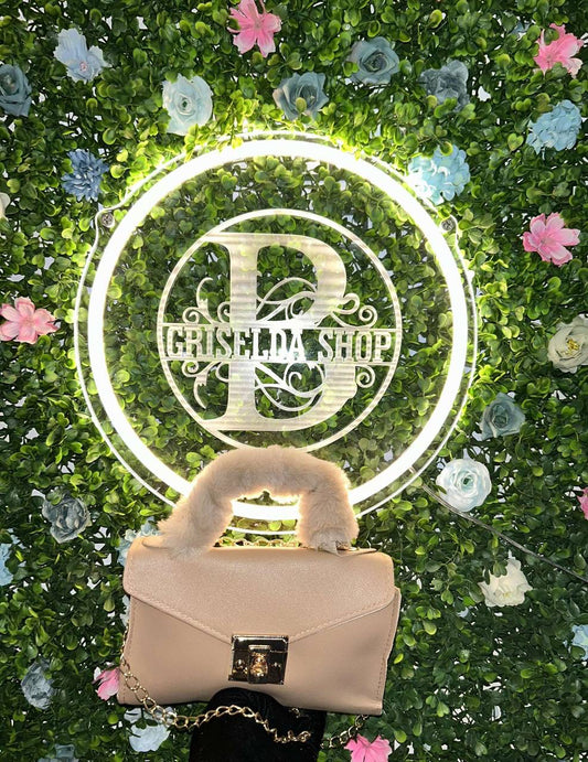 Sac Beige Poudré avec Poignée en Fourrure